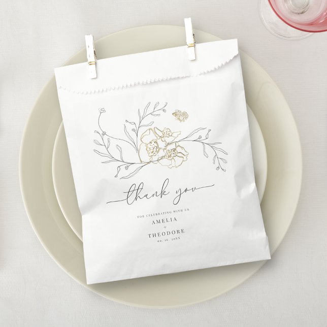 Bolsa De Papel Boda de línea floral simple y elegante (Subido por el creador)