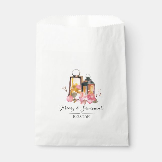 Bolsa De Papel Boda de linternas florales de acuarela (Anverso)