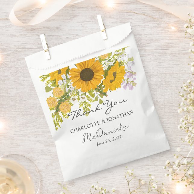 Bolsa De Papel Boda de los girasoles amarillos modernos (Cortado)