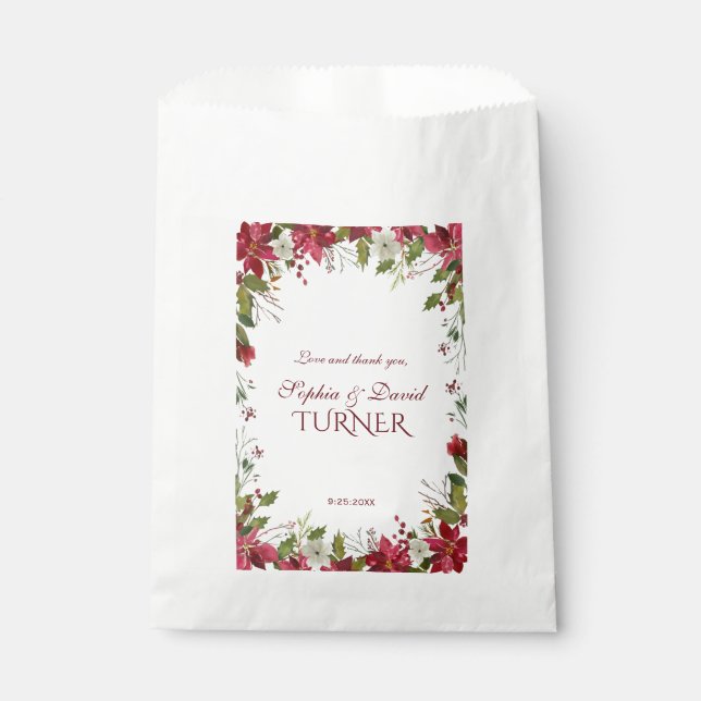 Bolsa De Papel Boda de marco de poinsettia blanca roja para navid (Anverso)