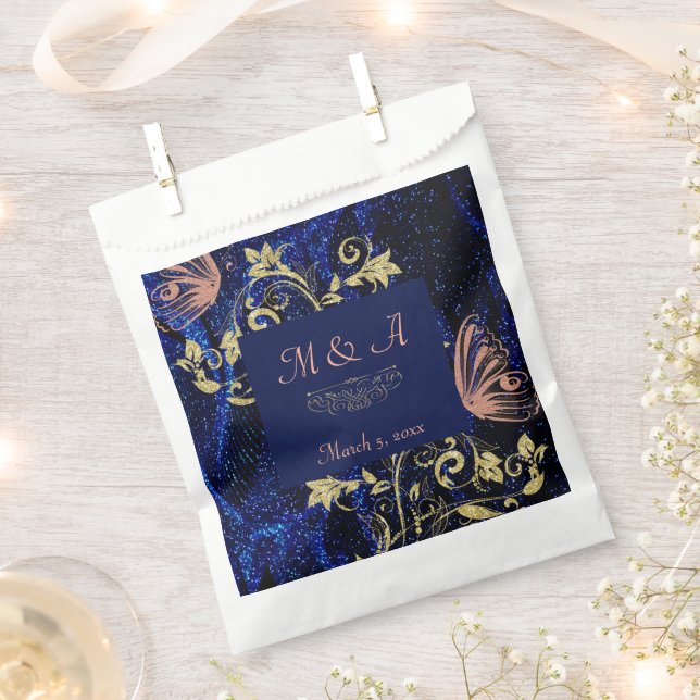 Bolsa De Papel Boda de mariposa Royal Blue Gold (Cortado)