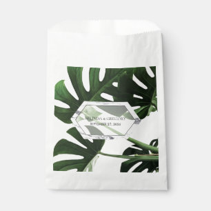Bolsa De Papel Boda de Mármol de Monstera Tropical