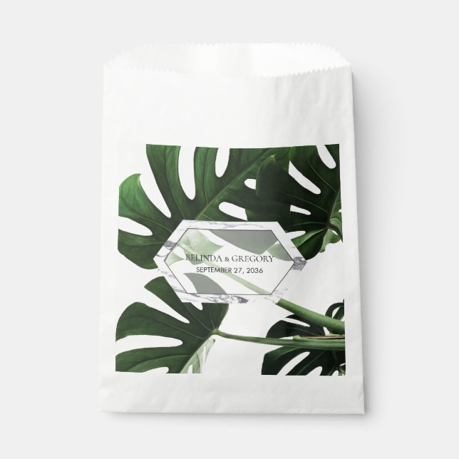Bolsa De Papel Boda de Mármol de Monstera Tropical (Anverso)