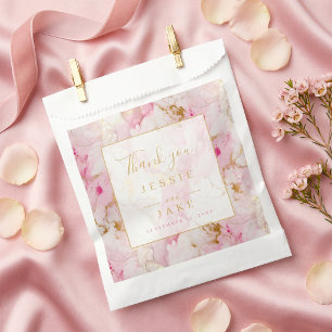 Bolsa De Papel Boda de mármol rosa y dorado