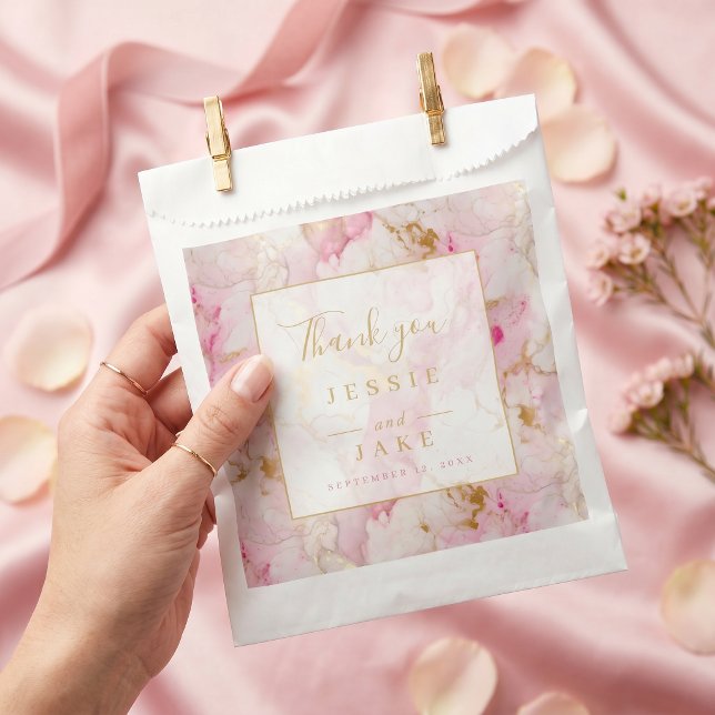 Bolsa De Papel Boda de mármol rosa y dorado (Pink and gold marble wedding favor bag)