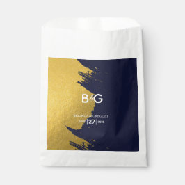 Bolsa De Papel Boda de Monograma Azul de la Marina de Oro Faux