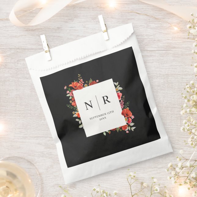 Bolsa De Papel Boda de monograma Boda Delicate Poppy Oscuro (Cortado)