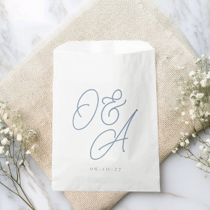 Bolsa De Papel Boda de monograma con guión sobredimensionado azul