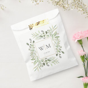 Bolsa De Papel Boda de Monograma de Follaje de Vegetación Elegant
