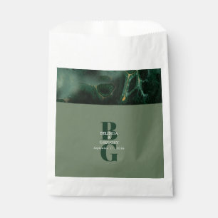 Bolsa De Papel Boda de monograma de mármol verde moderno