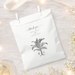 Bolsa De Papel Boda de monograma de palmeras tropicales minimalis