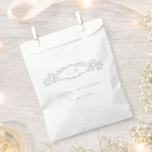 Bolsa De Papel Boda de monograma del escudo botánico Dusty Blue