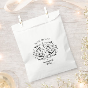 Bolsa De Papel Boda de monograma floritura negra vintage
