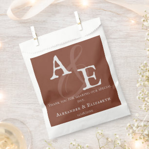 Bolsa De Papel Boda de Monograma Minimalista del Naranja del atar