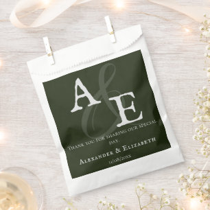 Bolsa De Papel Boda de monograma Minimalista verde esmeralda