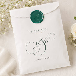 Bolsa De Papel Boda de Monograma Verde Esmeralda Elegante