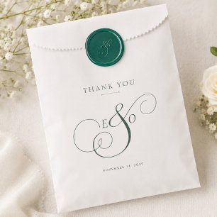 Bolsa De Papel Boda de Monograma Verde Esmeralda Elegante