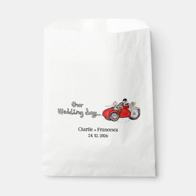 Bolsa De Papel Boda de moto y sidecar de novios (Anverso)