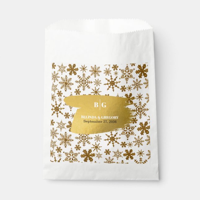Bolsa De Papel Boda de Navidades festivos Golden Snowflakes (Anverso)