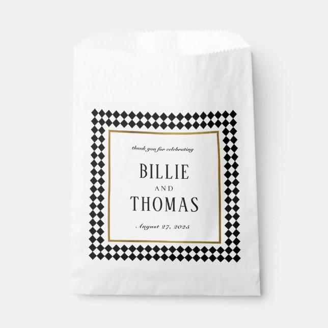 Bolsa De Papel Boda de nombres personalizados de tablero de chequ (Anverso)