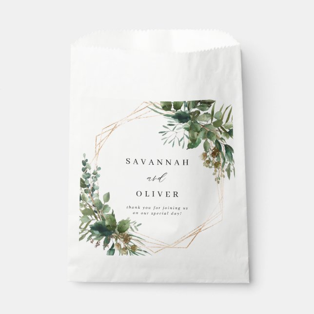Bolsa De Papel Boda de oro con hojas y eucalipto (Anverso)