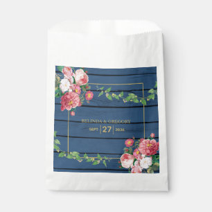 Bolsa De Papel Boda de oro y rosas rosadas de vintage de madera a