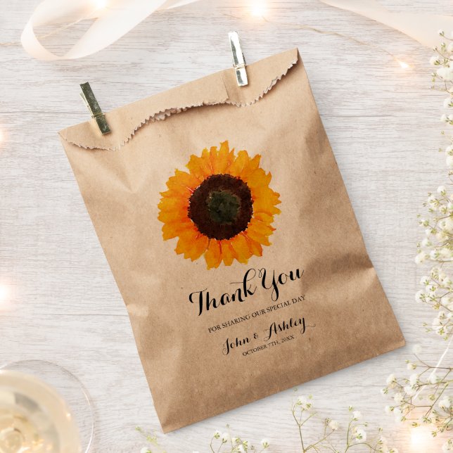 Bolsa De Papel Boda de otoño con girasoles personalizados en acua (Cortado)