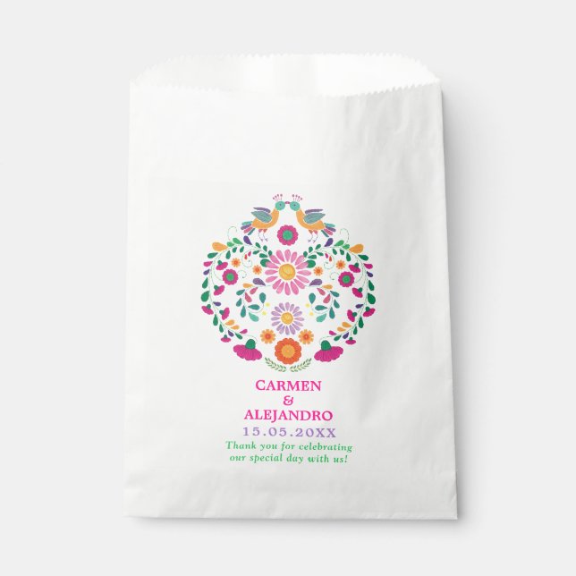 Bolsa De Papel Boda de pájaros del amor floral fiesta mexicana ca (Anverso)