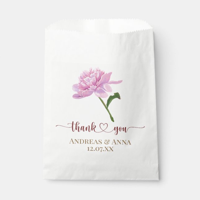 Bolsa De Papel Boda de Peonía Rosa Gracias (Anverso)