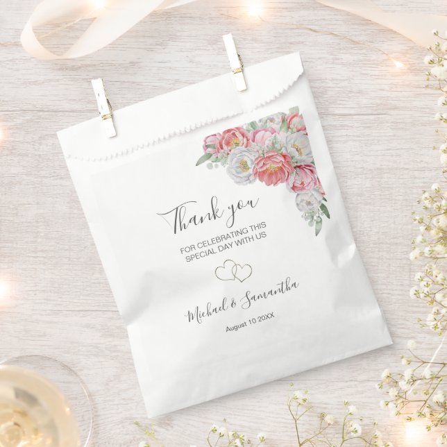 Bolsa De Papel Boda de Peonía Rosa y Blanca (Cortado)