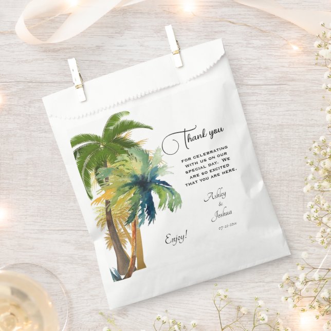 Bolsa De Papel Boda de Playa Palm Tree (Cortado)