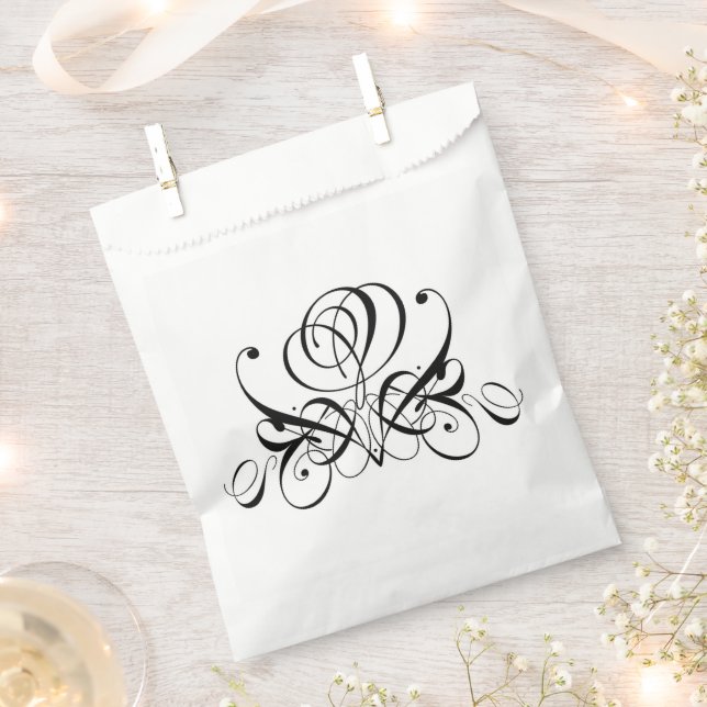 Bolsa De Papel Boda de Rosa negro caligrafía (Cortado)