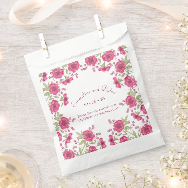 Bolsa De Papel Boda de Rosa Rosa Brillante (Cortado)