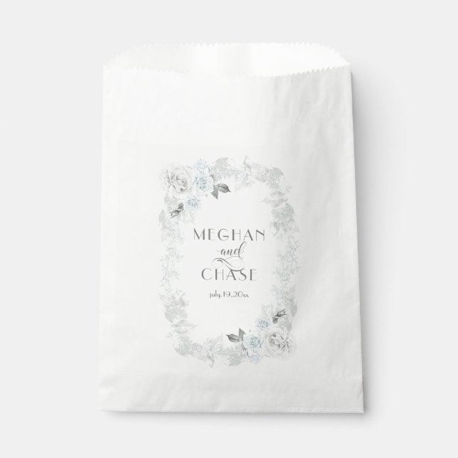 Bolsa De Papel Boda de rosas azul pálido y blanco (Anverso)