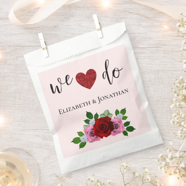 Bolsa De Papel Boda de rosas rojas y rosas (Cortado)