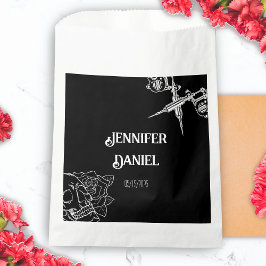 Bolsa De Papel Boda de tatuaje de cráneo negro y blanco