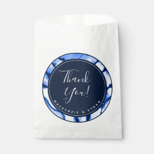 Bolsa De Papel Boda de tinte de mármol azul de la Marina moderna 