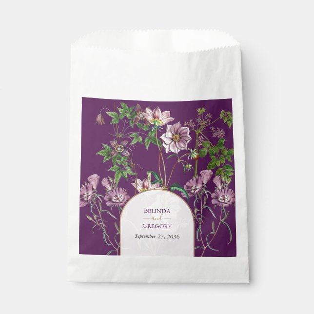 Bolsa De Papel Boda del Arco de Oro Purple Floral Greenery (Anverso)