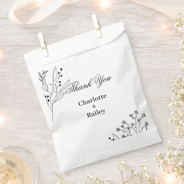 Bolsa De Papel Boda del Boho floral de la esquina blanca y negra (Cortado)