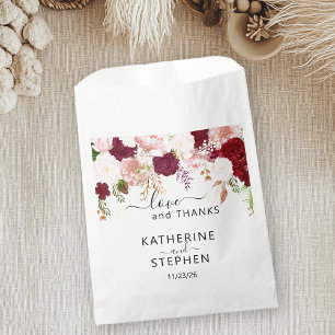 Bolsa De Papel Boda del Favor de la Flor Floral Rubor Borgoña