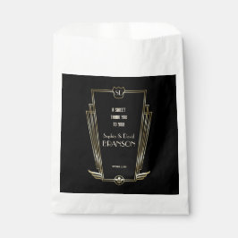 Bolsa De Papel Boda del Monograma Real de Oro Art Deco GRACIAS