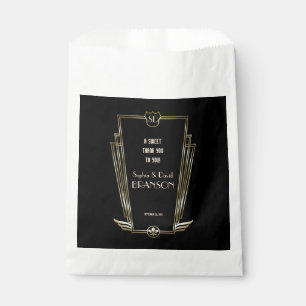 Bolsa De Papel Boda del Monograma Real de Oro Art Deco GRACIAS