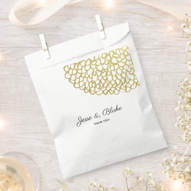 Bolsa De Papel Boda del patrón de Petal dibujado a mano con oro (Cortado)