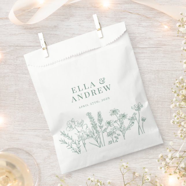 Bolsa De Papel Boda elegante Boho Wildflower de primavera verde (Cortado)