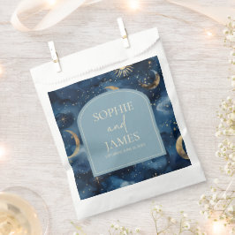 Bolsa De Papel Boda Elegante Cielo Estrellado Celeste de Oro Azul