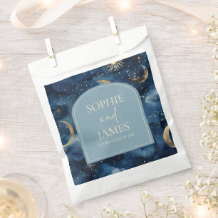Bolsa De Papel Boda Elegante Cielo Estrellado Celeste de Oro Azul