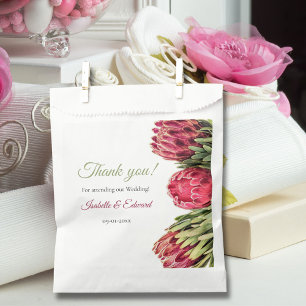 Bolsa De Papel Boda elegante de proteas tropicales rosa y verde s