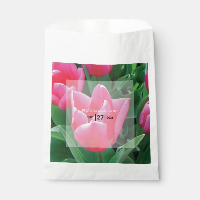 Bolsa De Papel Boda elegante de tulipanes rosados (Anverso)
