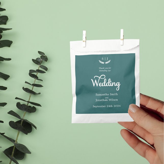 Bolsa De Papel Boda elegante monograma verde de tono de joyas (Subido por el creador)