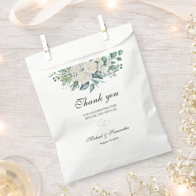 Bolsa De Papel Boda Elegante Rosa Blanca y Lilies (Cortado)